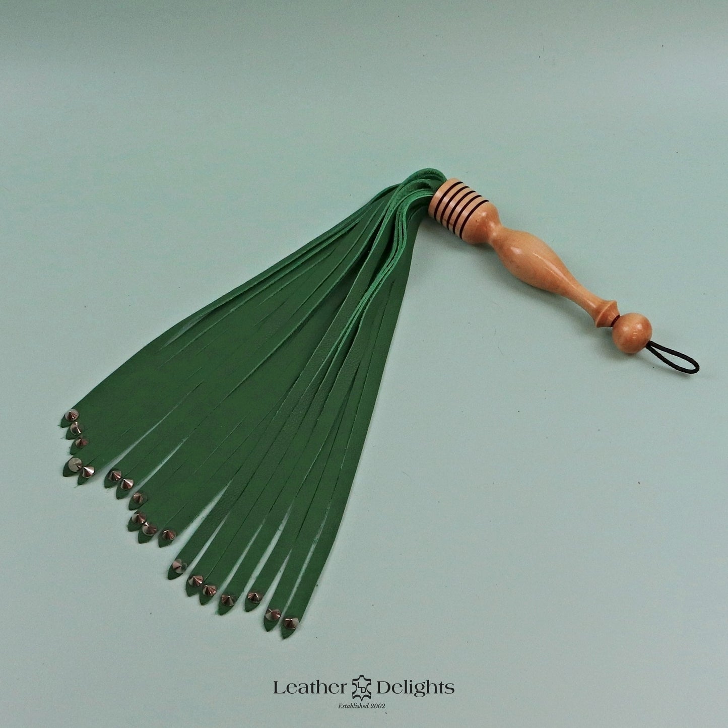 Soft Green Leather Flogger with Spiked Tips