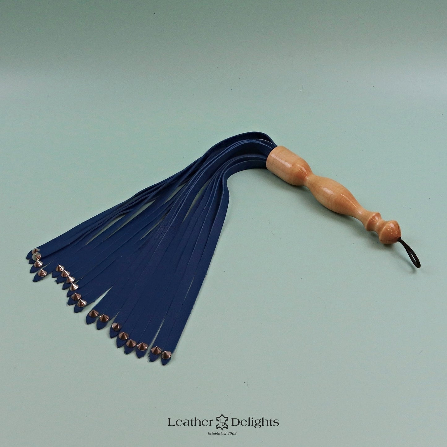 Soft Blue Leather Flogger with Spiked Tips