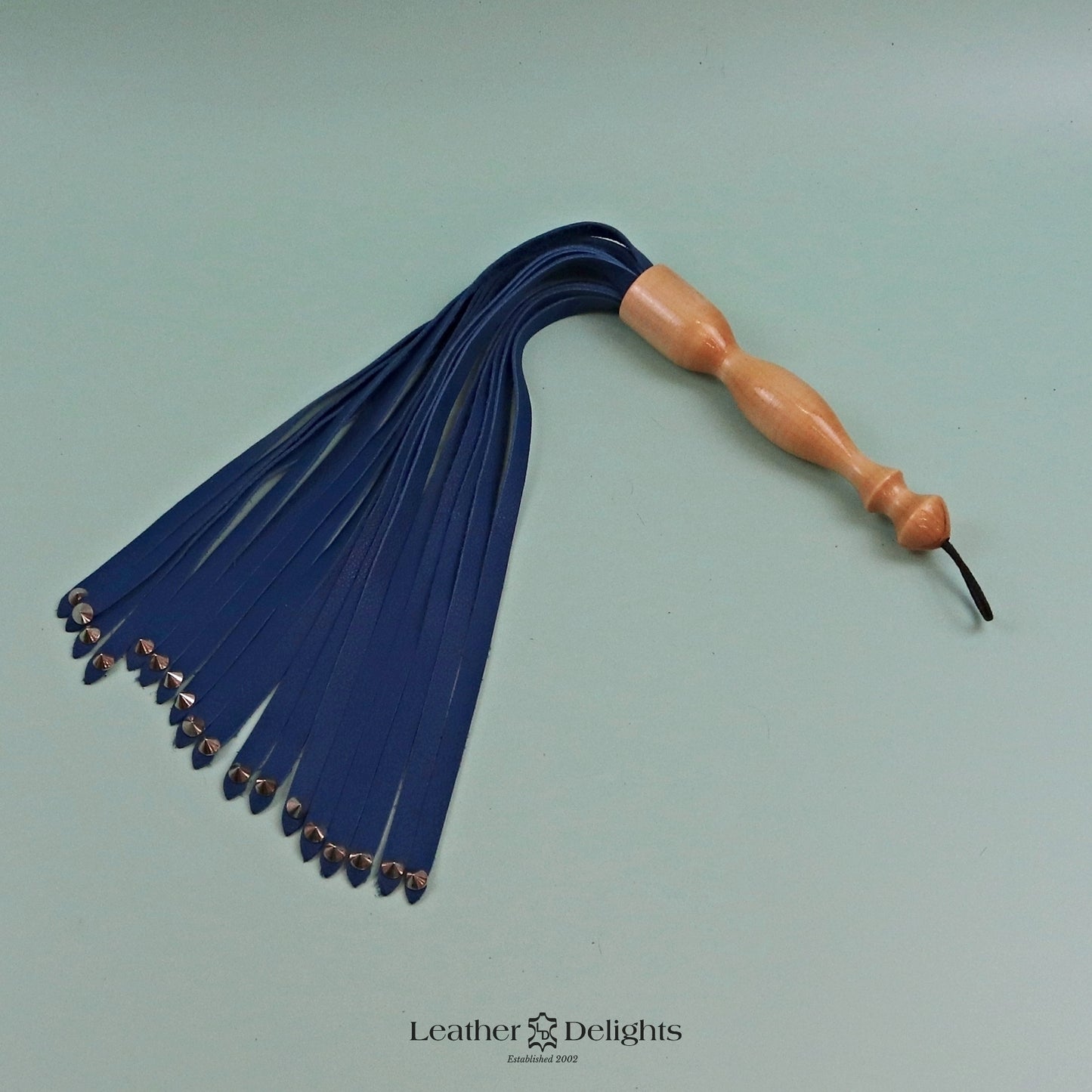 Soft Blue Leather Flogger with Spiked Tips