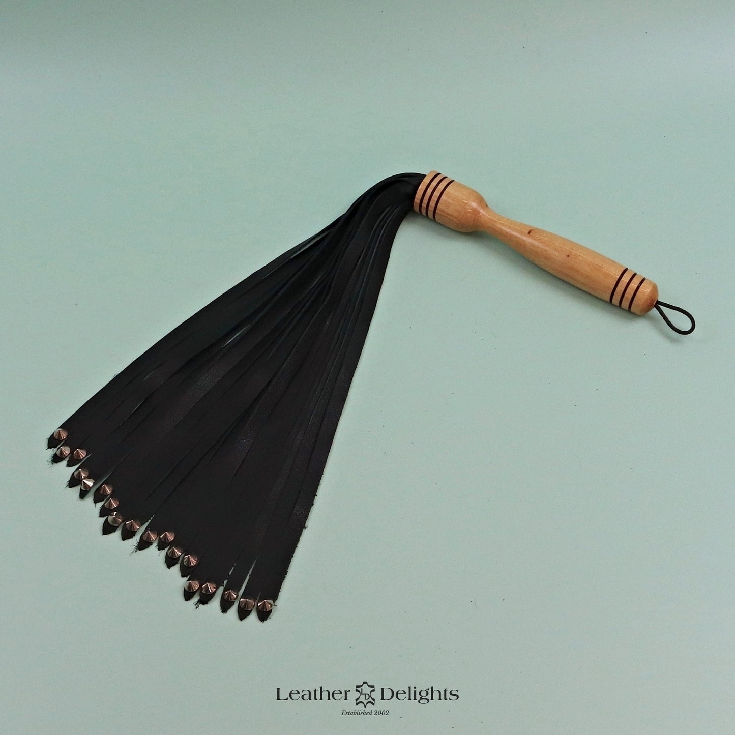 Soft Black Leather Flogger with Spiked Tips