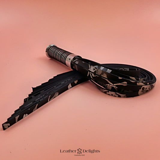 Torture Chamber Flogger - Black & White Skull Print