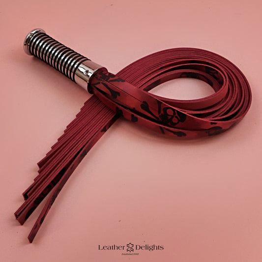 Torture Chamber Flogger - Red & Black Skull Print