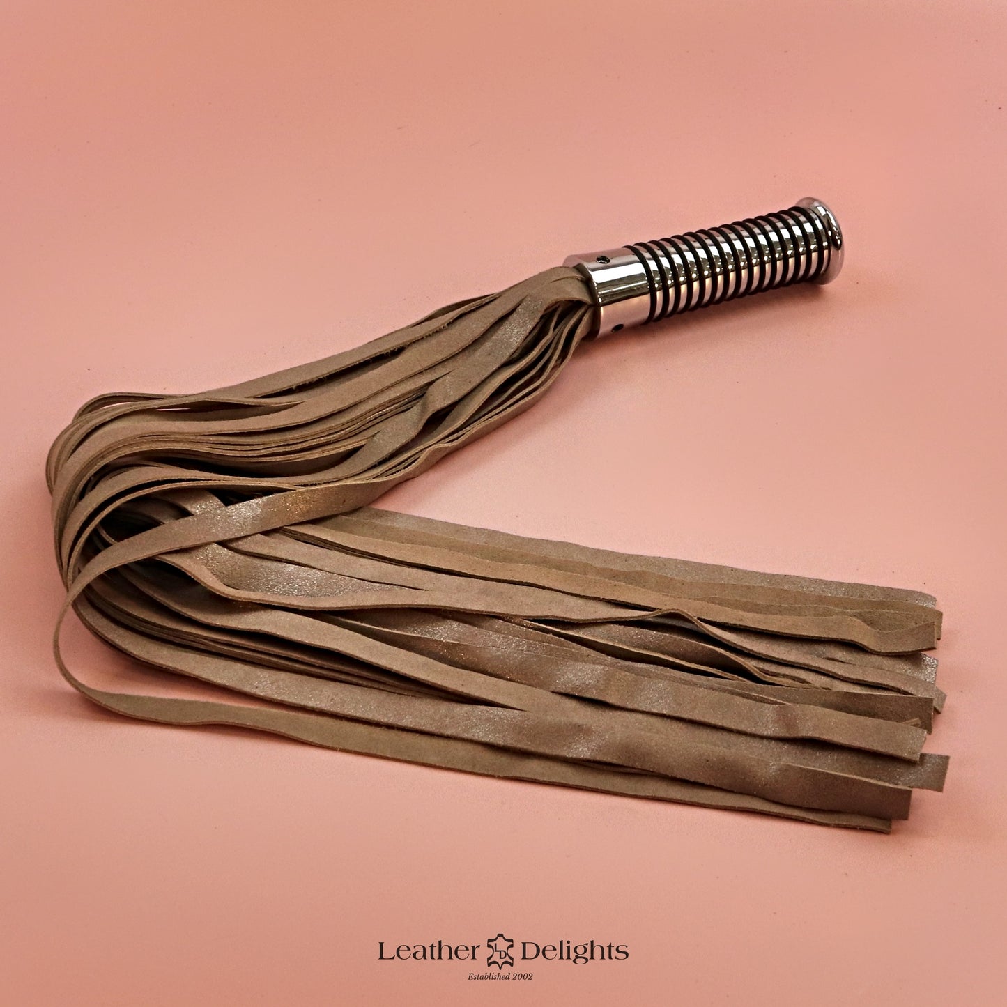 Torture Chamber Flogger - Metallic Beige Suede