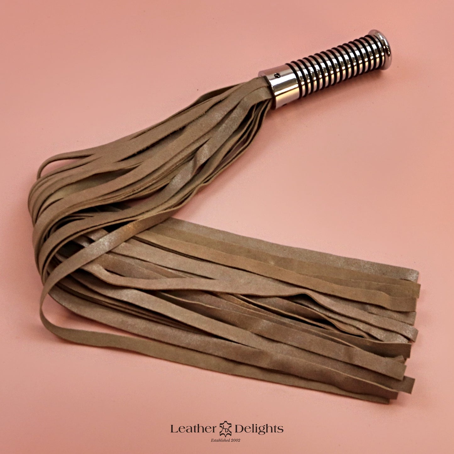 Torture Chamber Flogger - Metallic Beige Suede