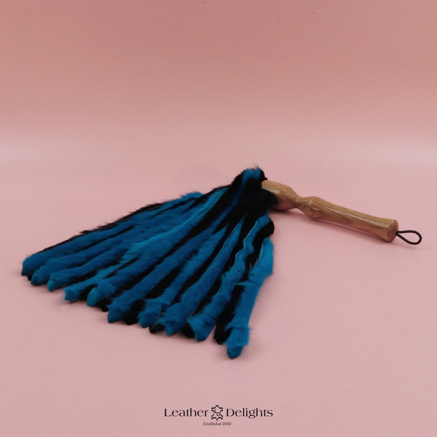 Black & Turquoise Rabbit Fur Flogger