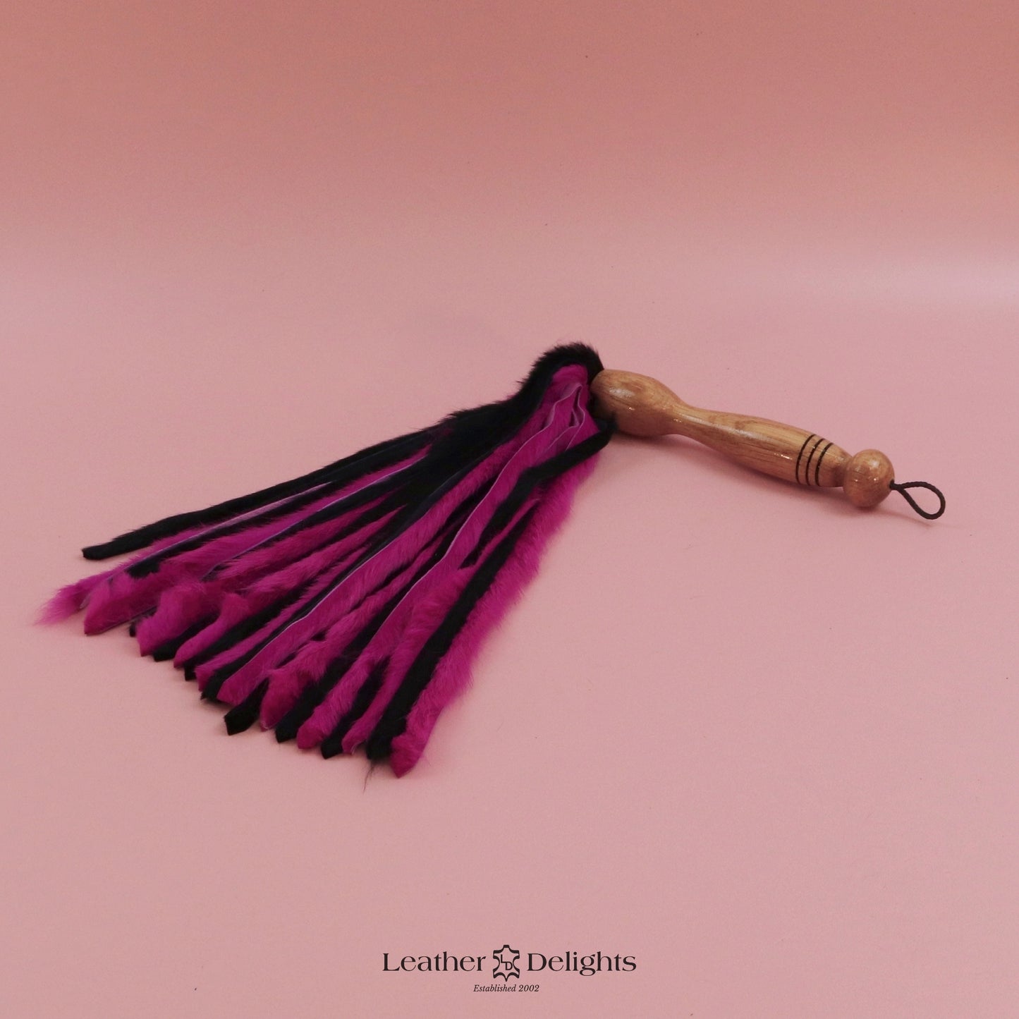 Black & Bright Pink Rabbit Fur Flogger