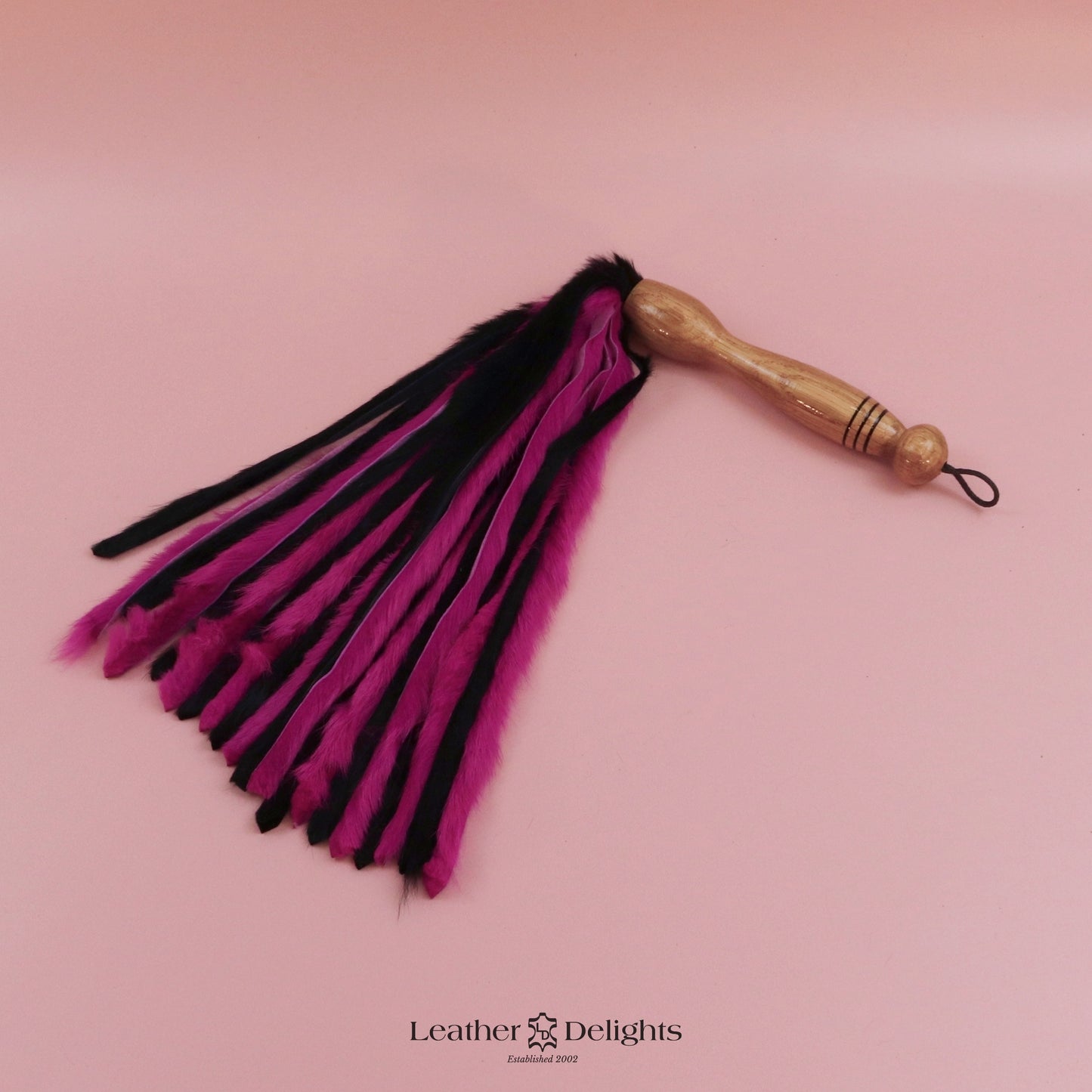 Black & Bright Pink Rabbit Fur Flogger