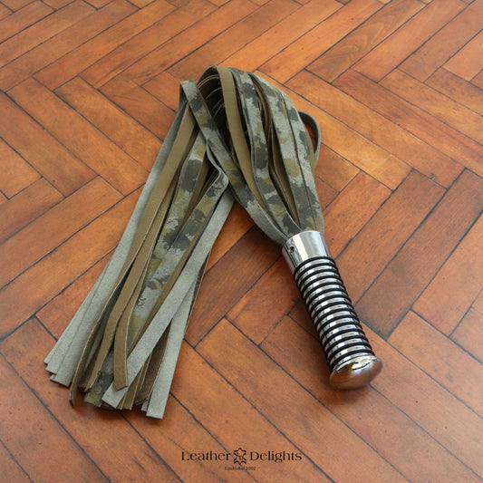 Torture Chamber Flogger - Camouflage & Tobacco Brown Suede