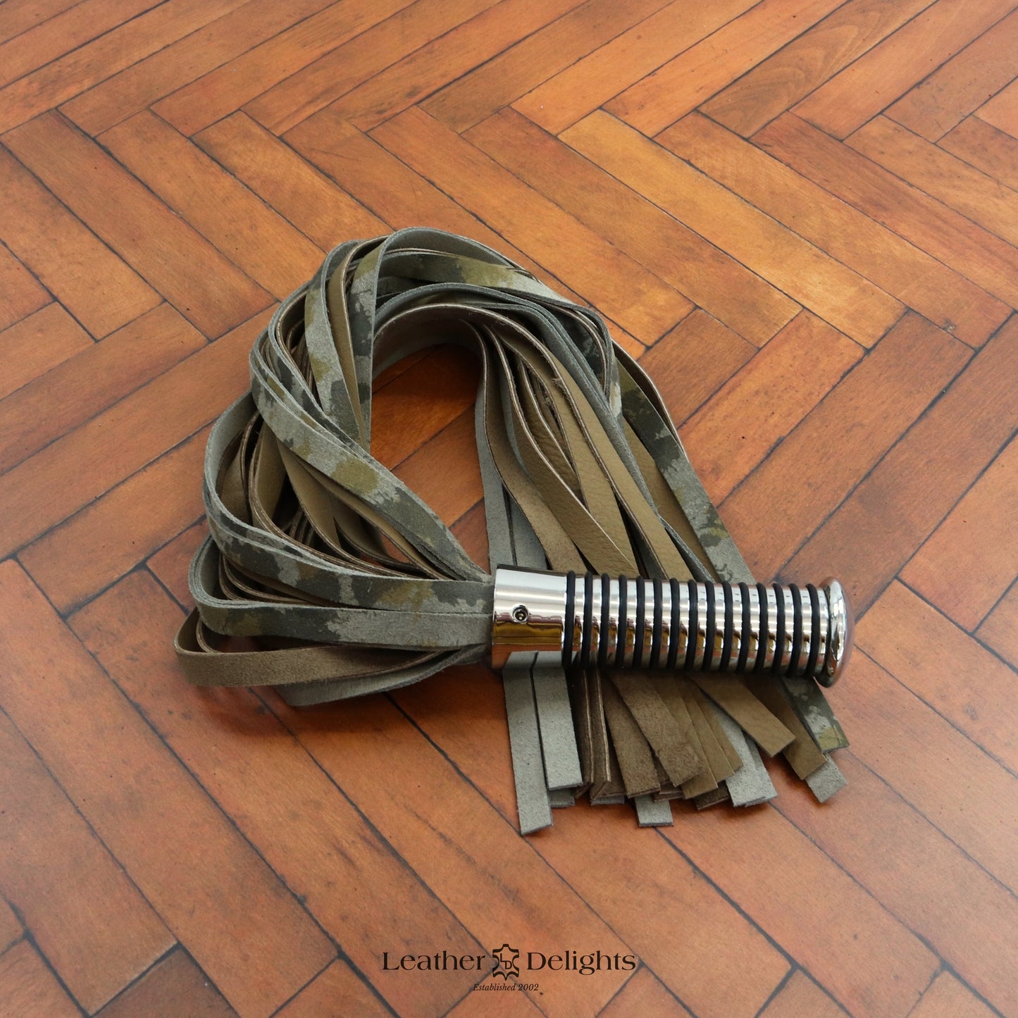 Torture Chamber Flogger - Camouflage & Tobacco Brown Suede