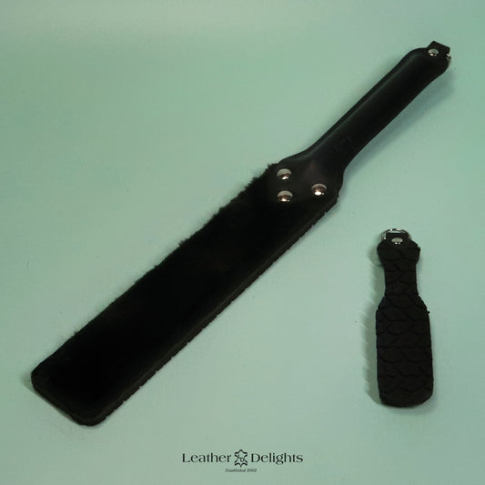 Punishment Paddle -  Forrest Green Sheepskin & Black Tyre Tread Rubber