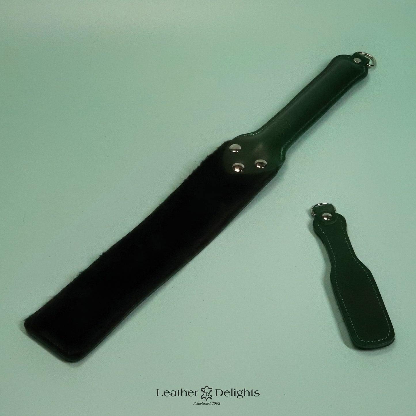 Punishment Paddle -  Forrest Green Sheepskin & Green Leather