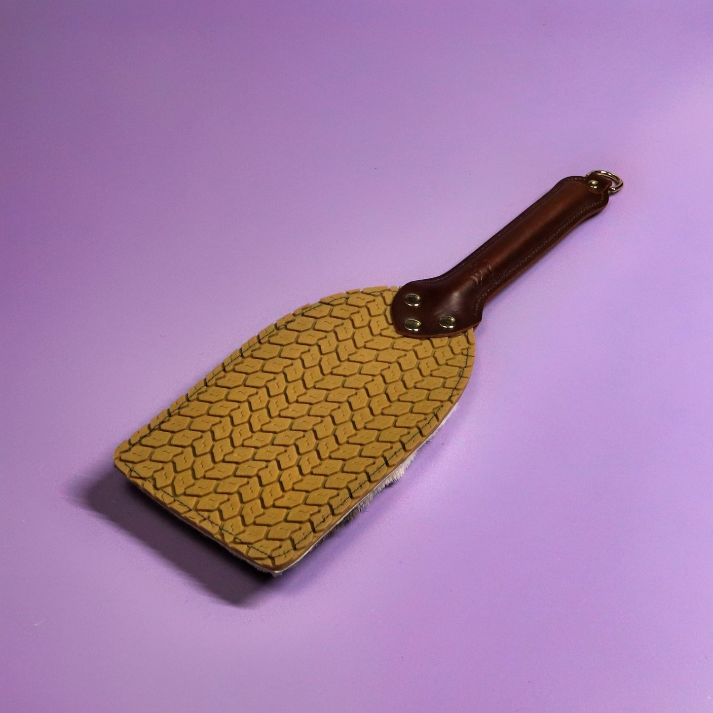 Booty Beater - Beige Tyre Tread Rubber & Hair on Hide Reindeer with Brown Handle & Brass Hardware