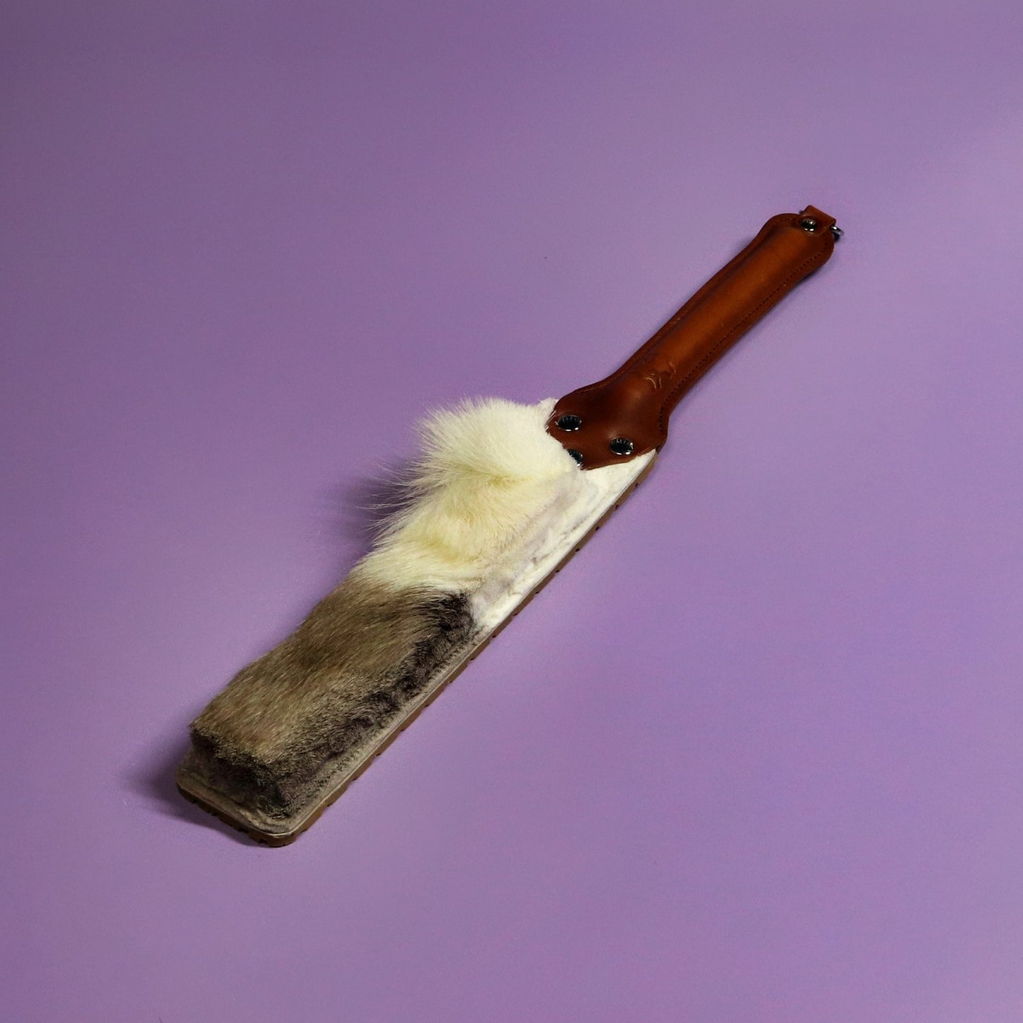 Punishment Paddle - Beige Tyre Tread Rubber & Hair on Hide Reindeer with Brown Handle
