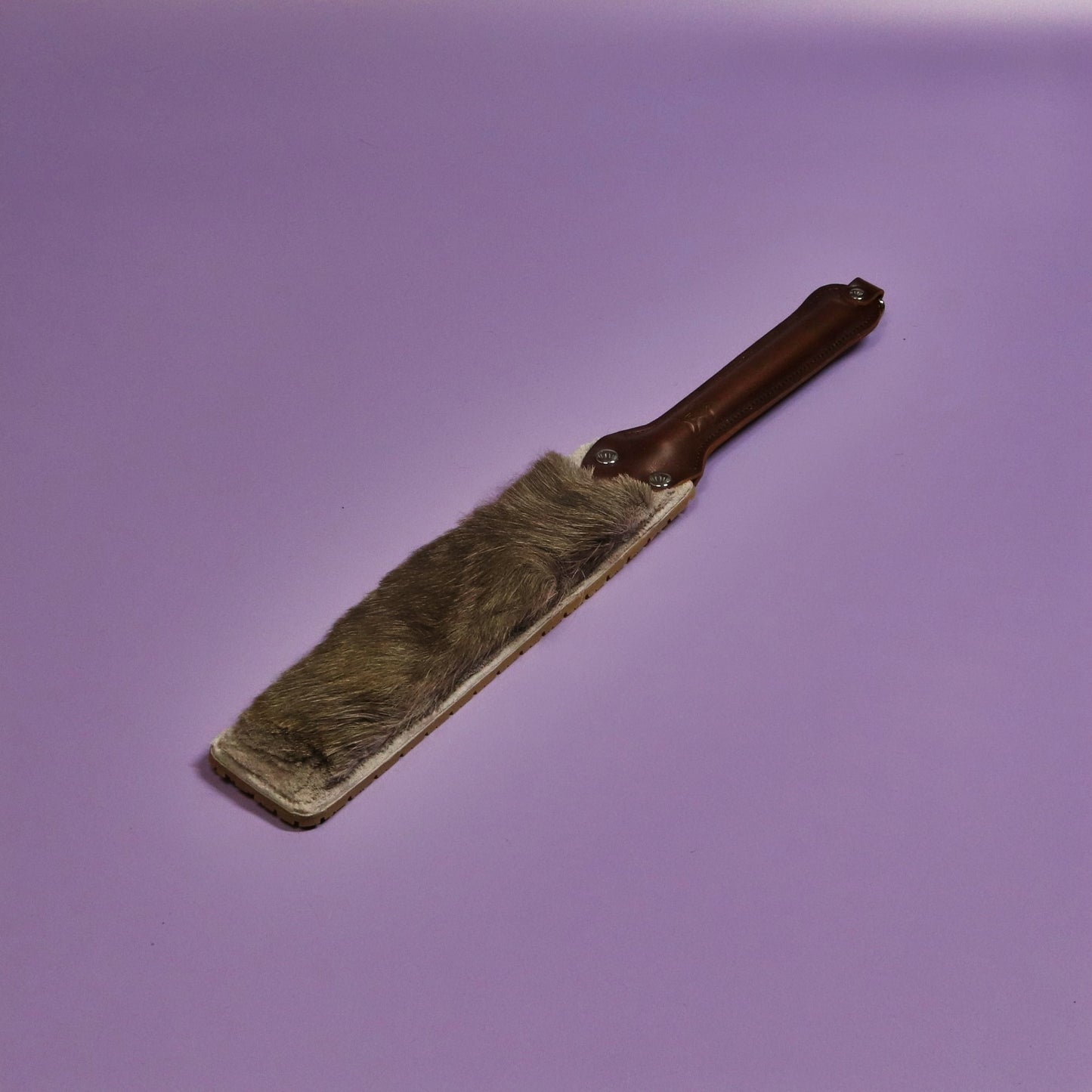 Punishment Paddle - Beige Tyre Tread Rubber & Hair on Hide Reindeer with Brown Handle