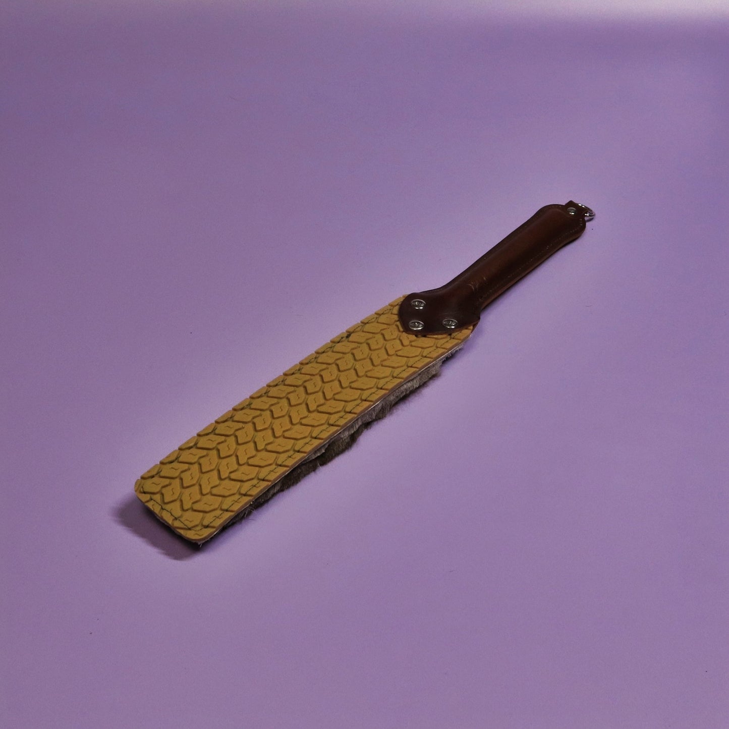 Punishment Paddle - Beige Tyre Tread Rubber & Hair on Hide Reindeer with Brown Handle