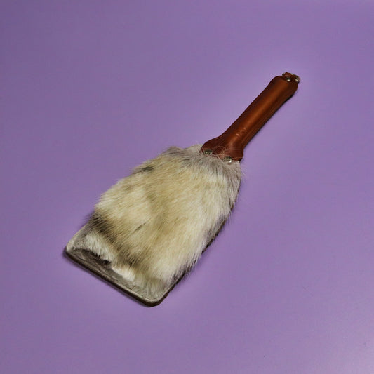 Booty Beater - Biege Tyre Tread Rubber & Hair on Hide Reindeer with Tan Handle & Brass Hardware