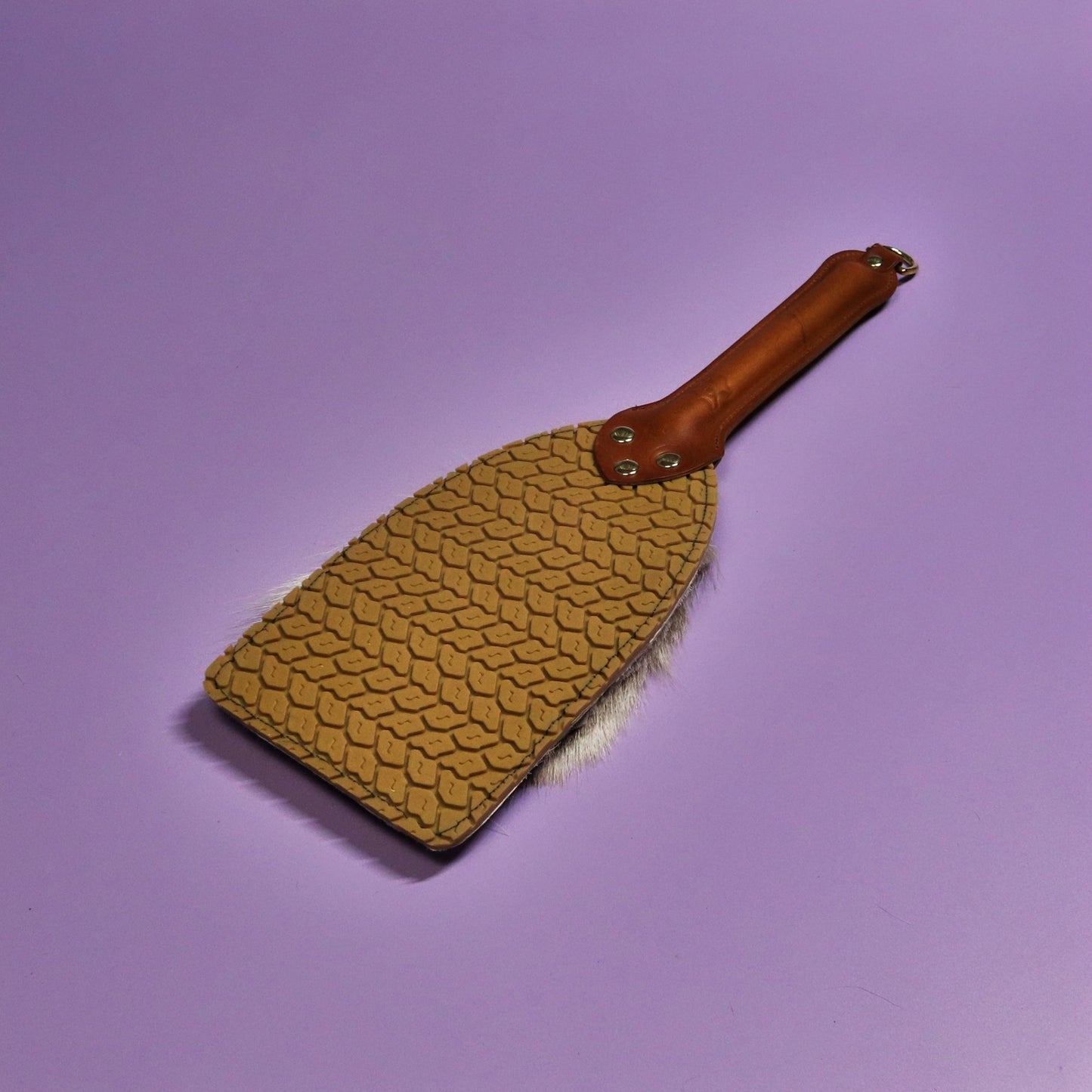 Booty Beater - Biege Tyre Tread Rubber & Hair on Hide Reindeer with Tan Handle & Brass Hardware