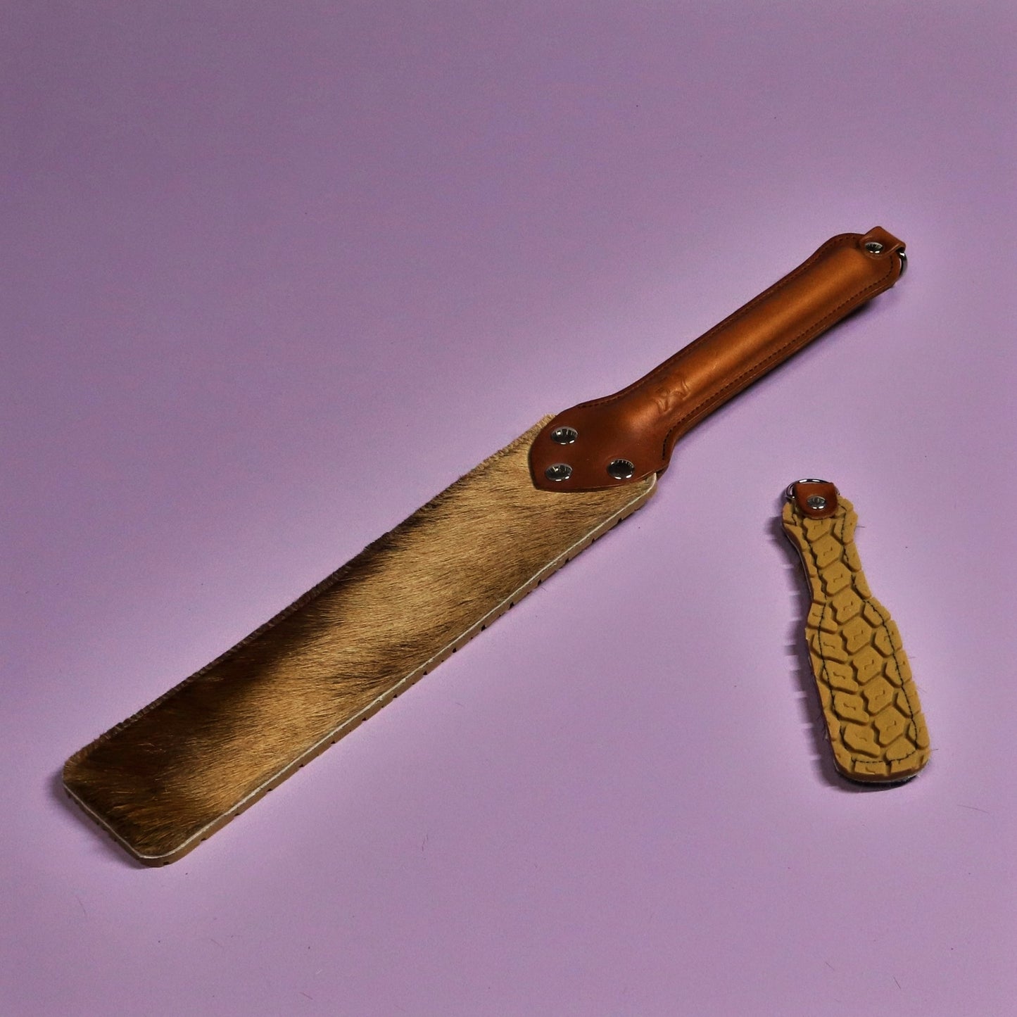 Punishment Paddle - Beige Tyre Tread Rubber & Springbok with Tan Handle