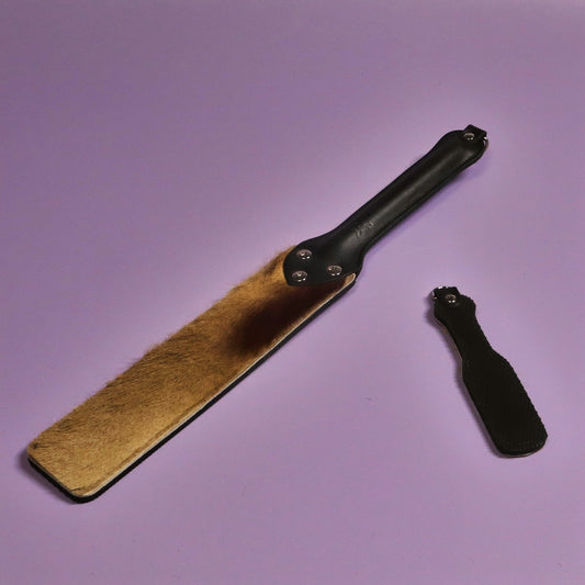 Punishment Paddle - Black Dimpled Rubber & Springbok