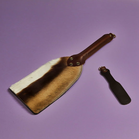 Booty Beater - Firm Brown Leather & Springbok with Brass Hardware