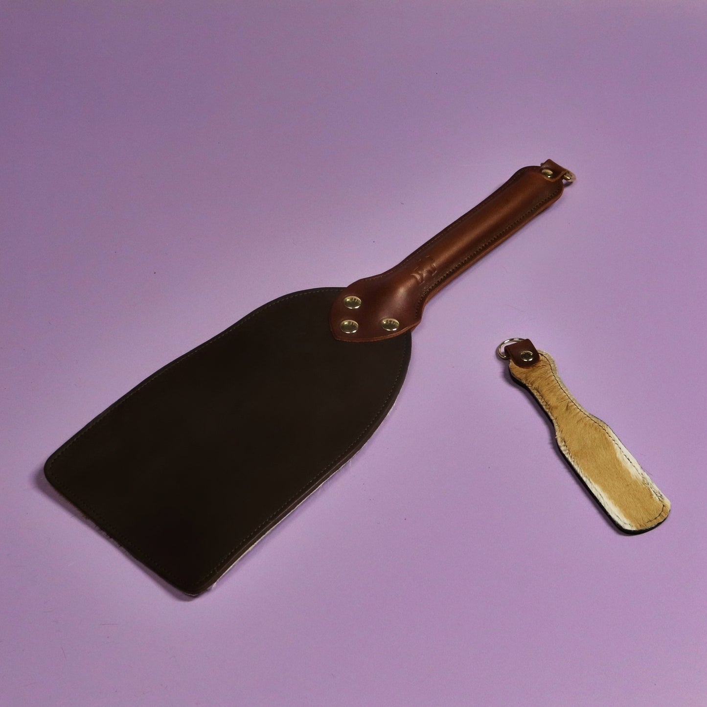 Booty Beater - Firm Brown Leather & Springbok with Brass Hardware