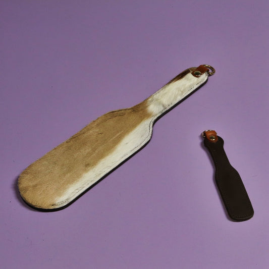 Colossus Paddle - Firm Brown Leather & Springbok with Brass Hardware