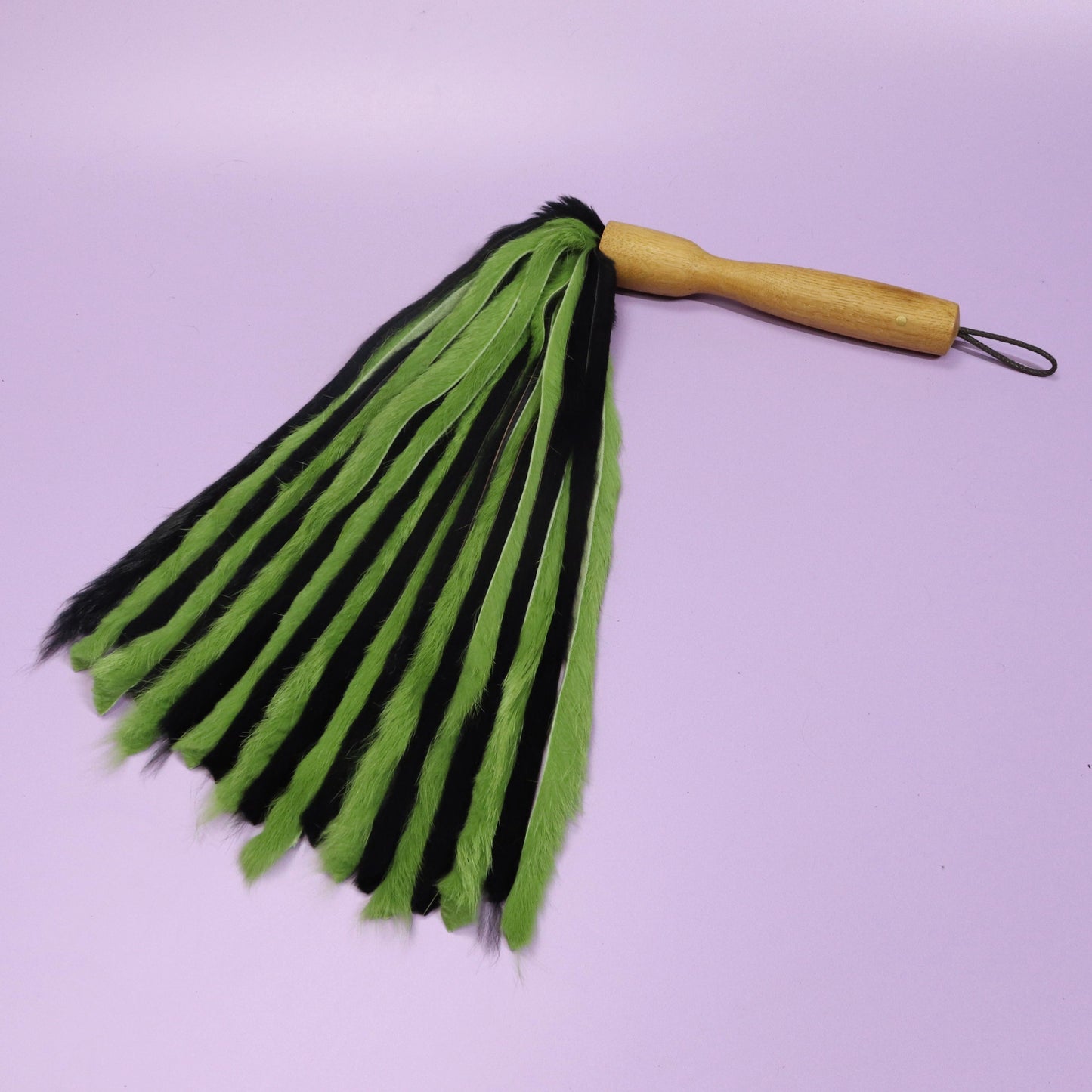 Black & Lime Green Rabbit Fur Flogger