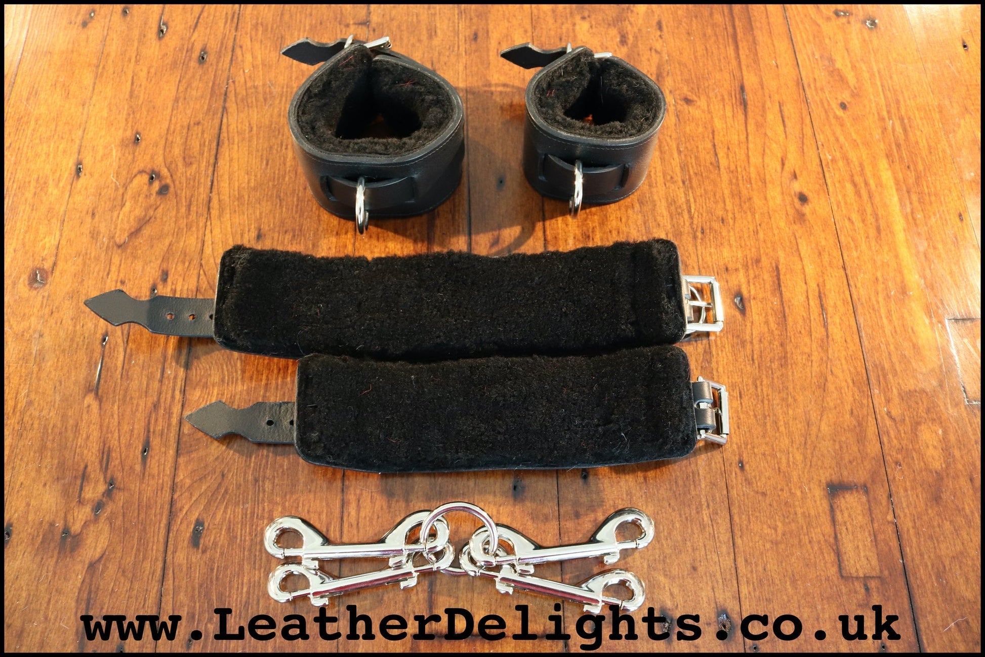 Black Wrist & Ankle Cuffs with Sheepskin Lining – Leather Delights